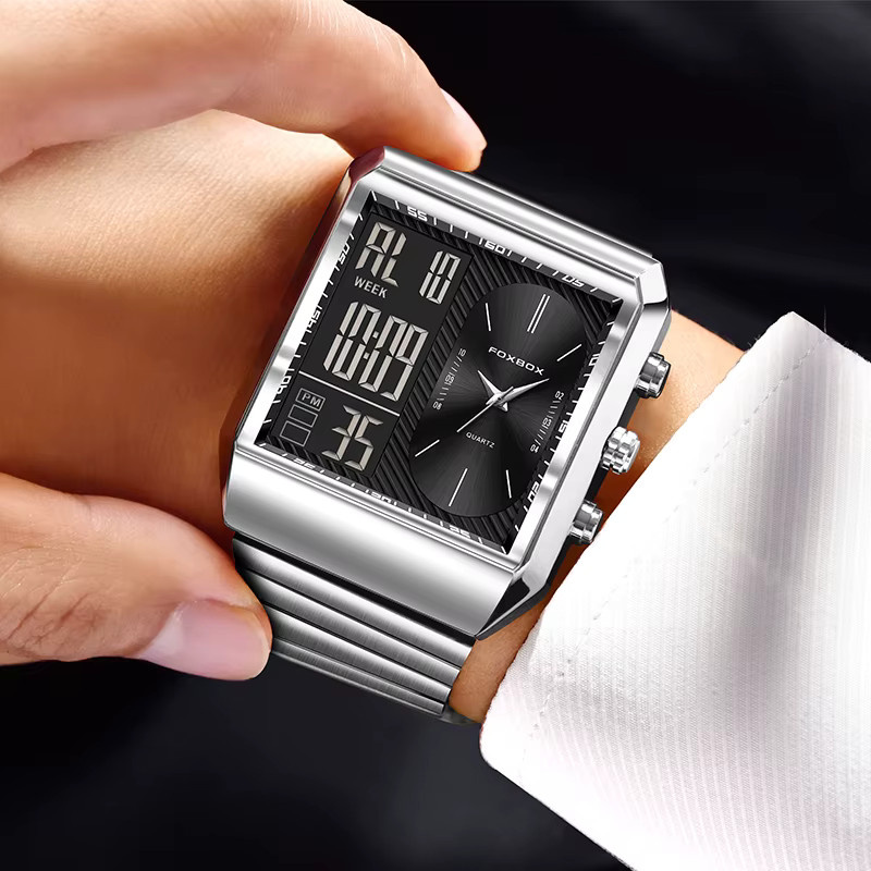 FOXBOX Herrenuhr, Chronograph, Quarz, Edelstahl, Schwarz, Herren - Bild 4