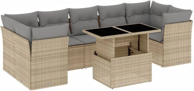 vidaXL 8-tlg Garten-Sofagarnitur in U-Form aus Poly-Rattan mit Kissen, Beige - Bild 1