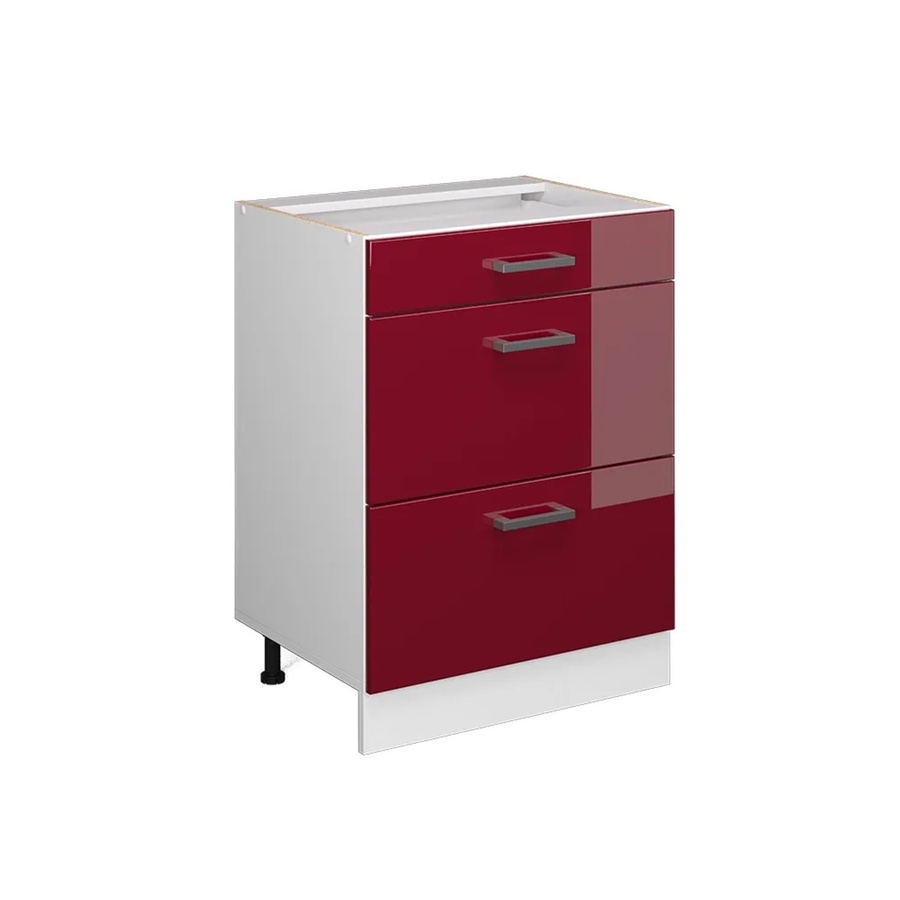 Vicco Küchenunterschrank R-Line mit Schubladen Weiß Bordeaux Hochglanz Breite: 60 cm, Tiefe: 46 cm, Höhe: 81,6 cm - Bild 3