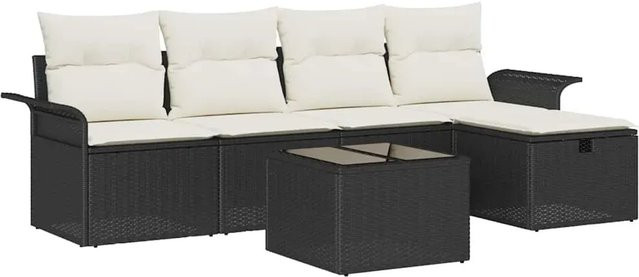 vidaXL Garten-Sofa-Set aus Polyrattan in Schwarz, 6-teiliges L-Shape Lounge-Set mit Polsterkissen für Terrasse und Garten - Bild 1