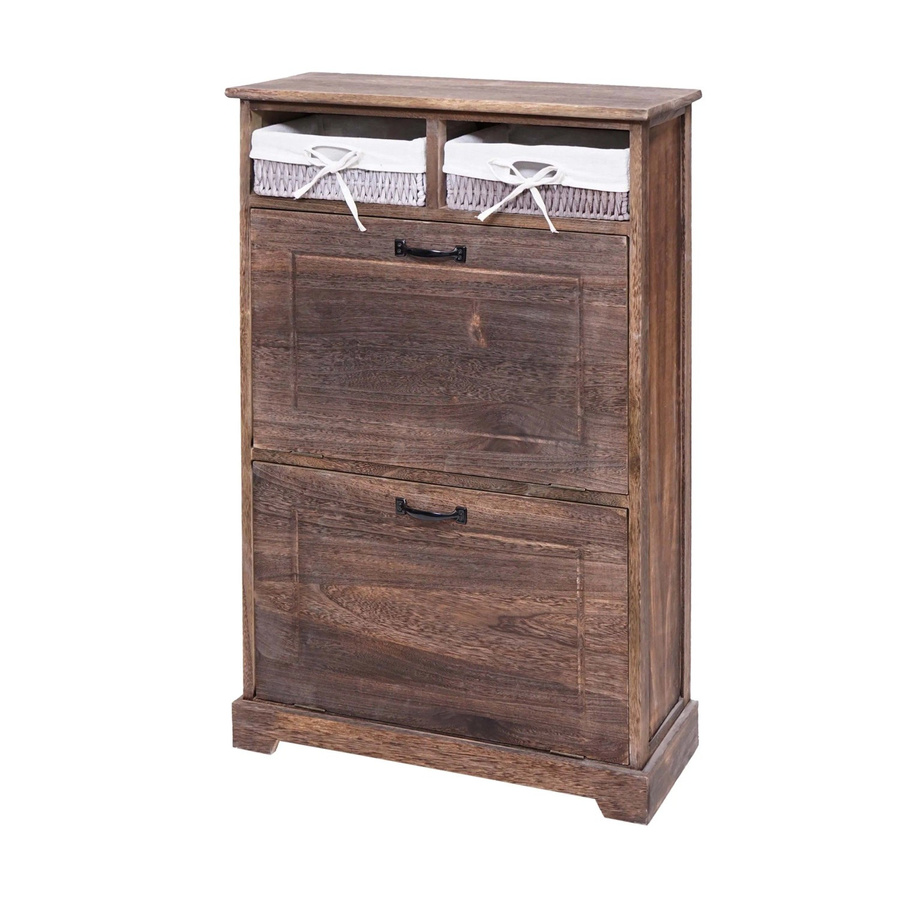 Schuhkipper MCW-H19 Schuhschrank aus Massivholz in Braun mit Korb-Schublade im Shabby-Look, B/T/H: 100 x 24 x 60 cm - Bild 3