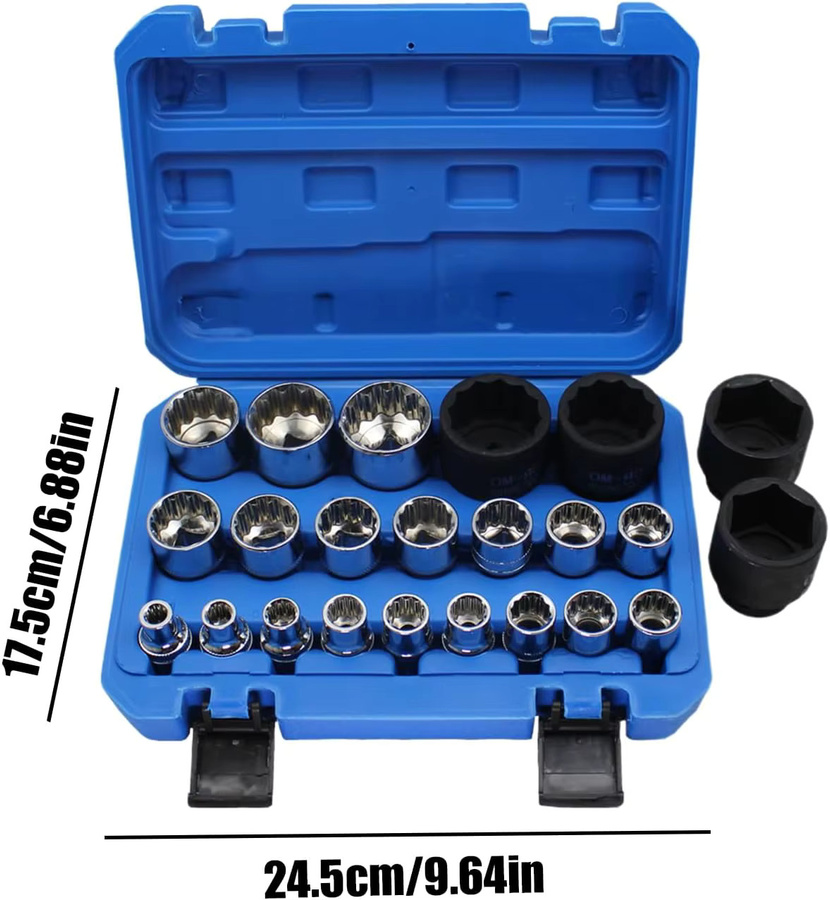 21-teiliger Steckschlüsselsatz 8-36mm mit Aufbewahrungsbox in Blau, 1/2 Zoll Steckschlüssel-Set mit Sechskant- und Splined-Bits für Reparaturarbeiten - Bild 5