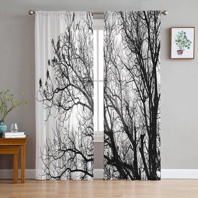 Yiran Furniture Transparentes Voile-Fenstervorhang mit Naturmotiv See Berge und Wolken, Farbe Blau Weiß, B: 135 cm, H: 115 cm - Bild 1