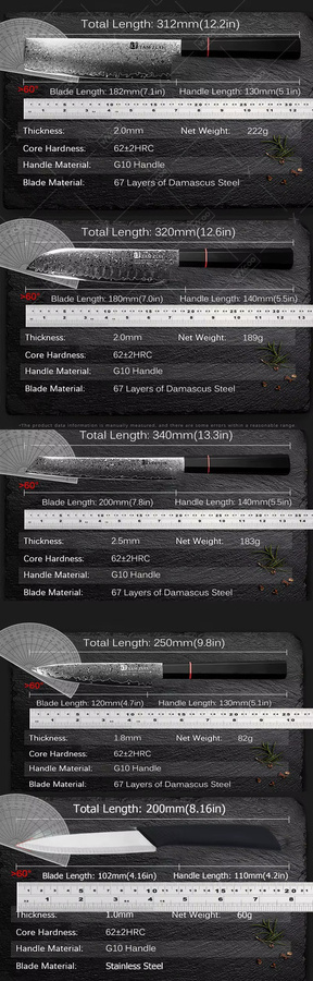WXCOO Japanisches Küchenmesser-Set aus Damaststahl mit VG10 Klinge in Silber inklusive Aufbewahrungsbox - Bild 4
