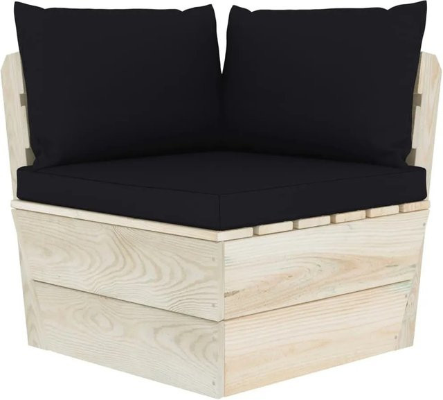 vidaXL Garten-Paletten-Ecksofa aus imprägniertem Fichtenholz mit Kissen in Schwarz - Bild 1