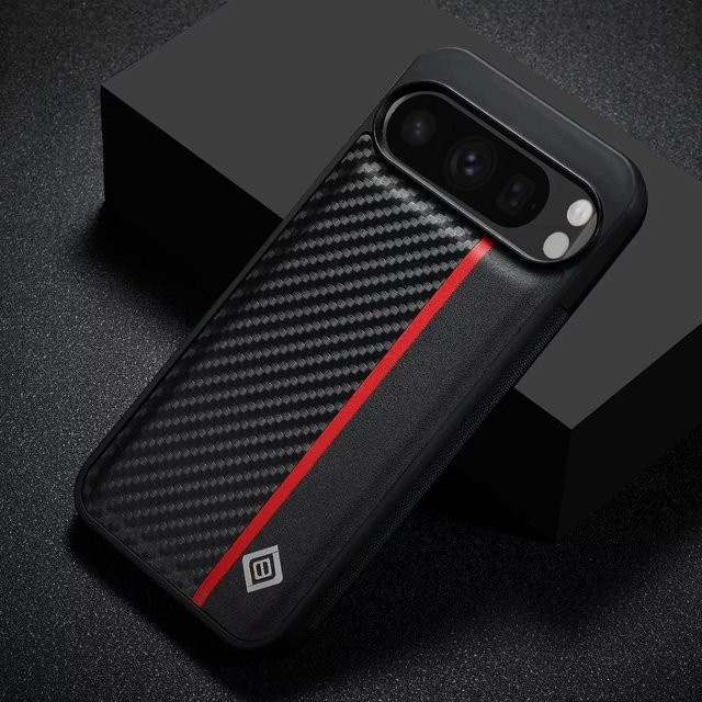 Stoßfeste Handyhülle aus PU-Leder mit Carbonfaser-Textur für Google Pixel 10 Pro XL 9 8 7 Pro 7A 8A 9A in Schwarz - Bild 1
