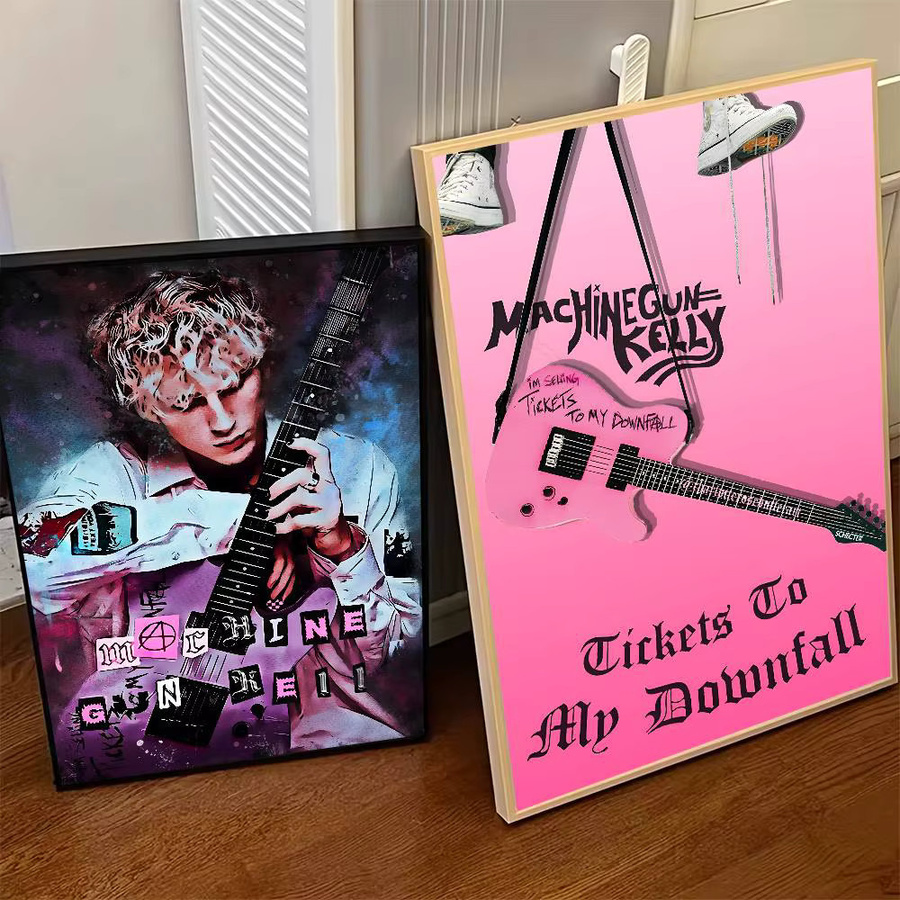 Kayou MGK Machine Gun Kelly Poster, selbstklebender und wasserfester Kunstdruck auf Papier, Wanddekoration, Mehrfarbig, B: 20,0 cm, H: 20,0 cm - Bild 3