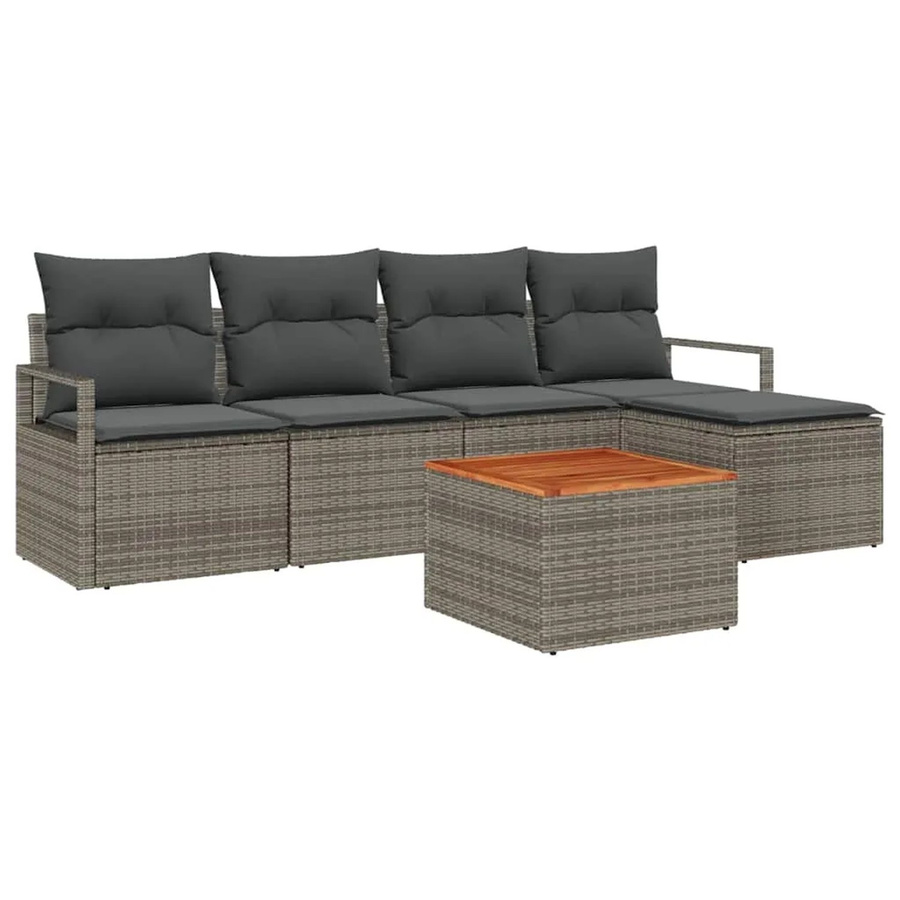 vidaXL Garten-Sofa-Set 6-teilig aus Poly Rattan in Grau mit Kissen und Tisch - Bild 2