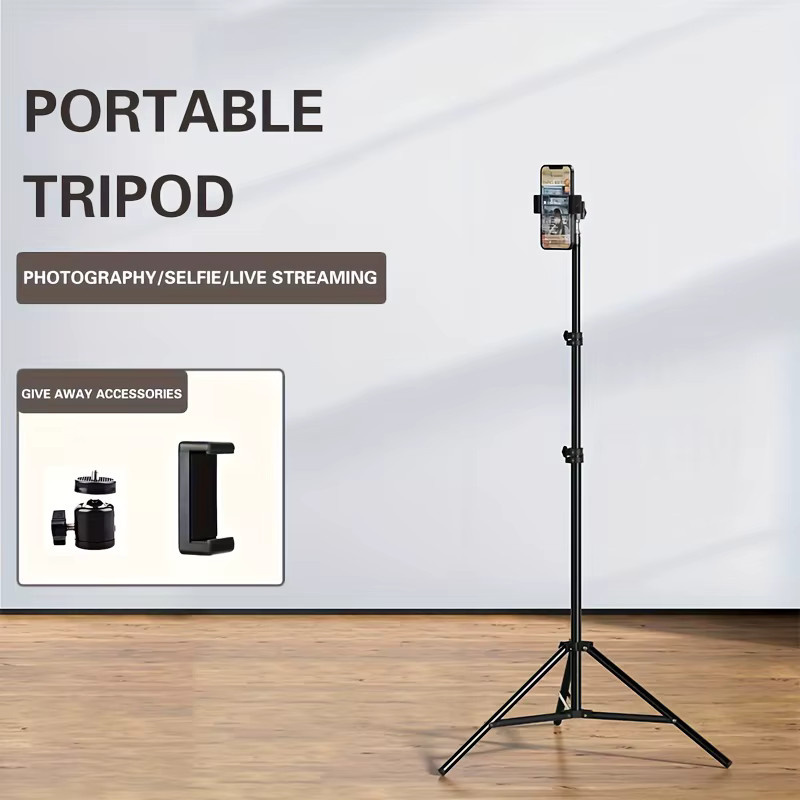 Teleskop Stativ mit Handy Halterung und Selfie Stick in Schwarz, Höhe: 2,1 m, für Foto und Kamera - Bild 3