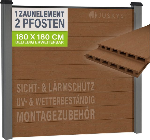 JUSKYS WPC Sichtschutzzaun Set in Grau und Braun mit Stahlkonstruktion, Höhe: 180 cm, Breite: 180 cm - Bild 1