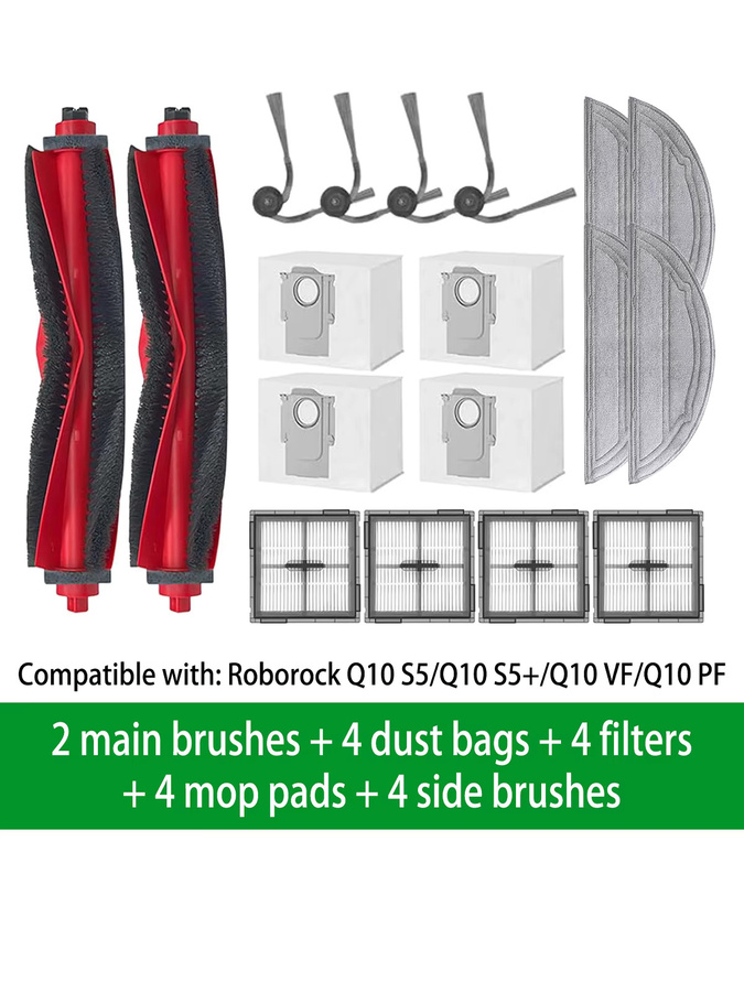 Roborock Zubehör Set für Roboterstaubsauger mit Hauptbürste, Seitenbürste, Mopp, Staubbeutel und Filter für Q10 S5, Q10 S5+, Q10 VF und Q10 PF - Bild 4