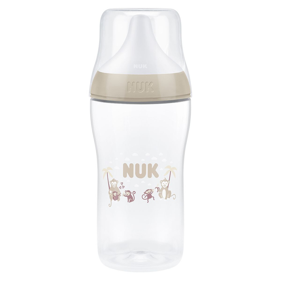 NUK Perfect Match PP-Babyflasche mit Silikon-Sauger, Design Affe, 260 ml, Beige/Transparent - Bild 1