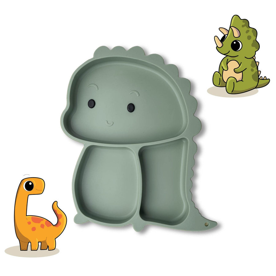 Fackelmann Mini Cooking Teller mit Saugnapf für Kinder, Dino Design, Silikon, Grün, Durchmesser: 21,5 cm - Bild 3