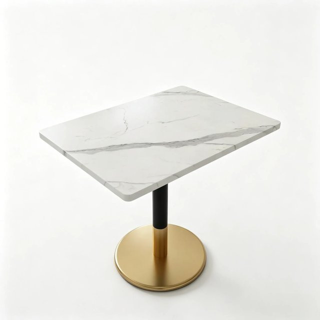 okwish Esstisch in Marmoroptik mit Metall-Säule in Weiß und Gold, B/T/H: 80 x 60 x 75 cm - Bild 1