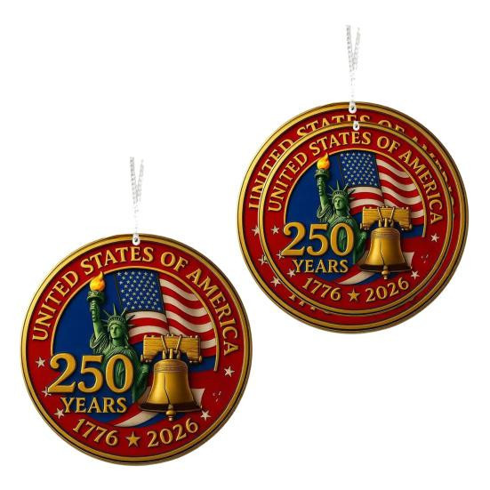 Aunel Hängedekoration US-Flagge zum 250. Jahrestag der Vereinigten Staaten, rundes Ornament aus Acryl und Metall, Multicolor - Bild 3