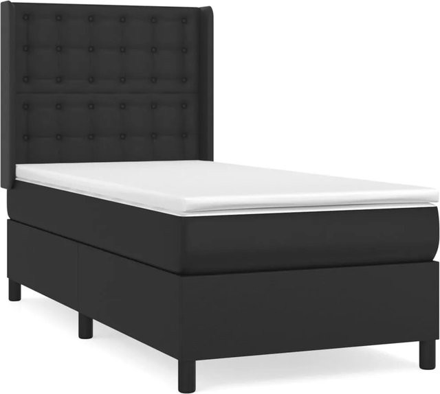 vidaXL Boxspringbett Hybrid mit Matratze, Schwarz, Kunstleder, B/T/H: 80 x 200 cm - Bild 1