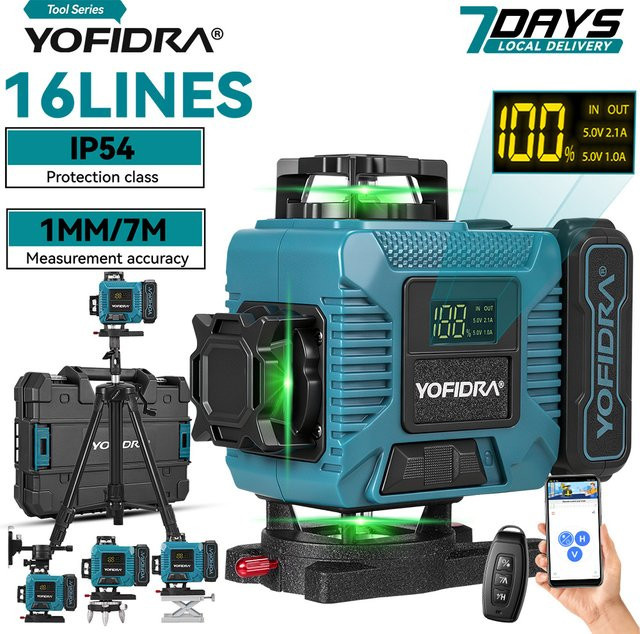 YOFIDRA 16-Linien 4D Laser-Nivelliergerät mit 1M Stativ, selbstnivellierendes Kreuzlinienlaser-Messgerät für horizontale und vertikale Messungen - Bild 1