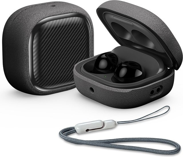 Vogue Fiber Stripe Schutzhülle mit Trageband für Samsung Galaxy Buds FE, Buds Pro, Buds2 Pro, Buds Live und Buds2 in Grün und Grau - Bild 1