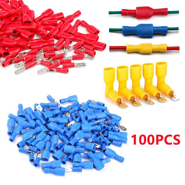 Isoliertes Crimp-Stecker Set mit Flachsteckhülsen und Kabelschuhen in Rot, 100 Stück - Bild 1