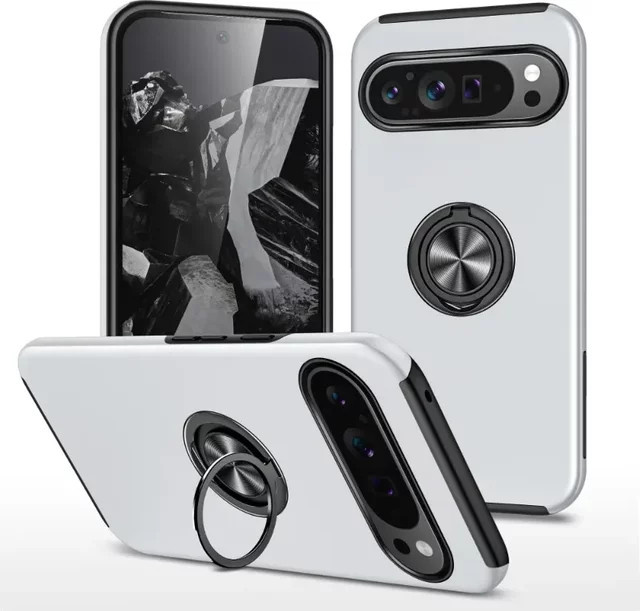 Stoßfeste Google Schutzhülle mit magnetischer unsichtbarer Ringhalterung für Google Pixel 10, 9, 8 und A Pro XL in Schwarz oder Weiß - Bild 1