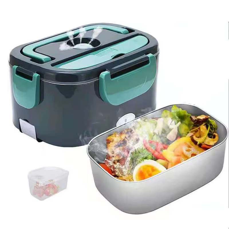 WUIETI 2-in-1 Elektrische Lunchbox 60W Tragbarer Edelstahl-Speisenwärmer für Zuhause und Auto in Silber - Bild 7