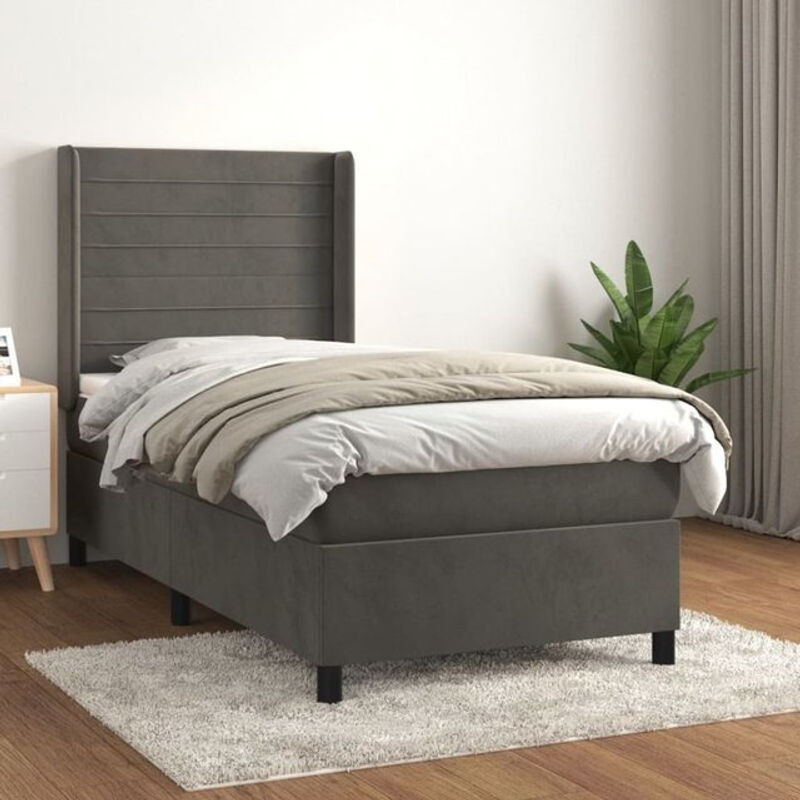 Vidaxl Boxspringbett mit Matratze aus Samt in Anthrazit B/T/H: 80 x 200 x 118 cm - Bild 1