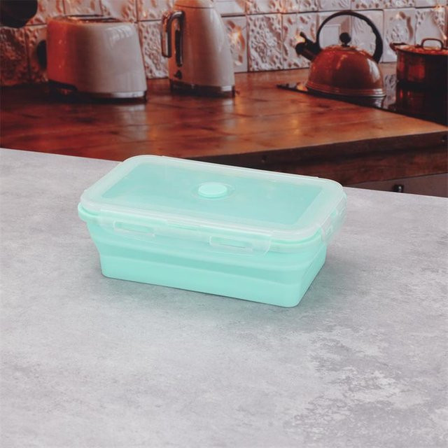 Faltbare Silikon Bento-Box als tragbare Lunchbox für Kinder und Snacks, Farbe: Türkis, Volumen: 350 ml - Bild 1