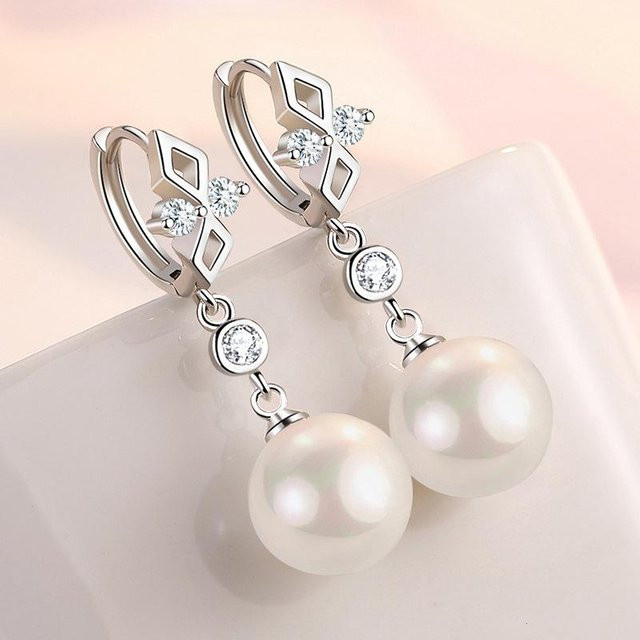 Wucifang Jewelry Ohrringe, 925 Sterling Silber, Kristall Perle, Damen, grau - Bild 1