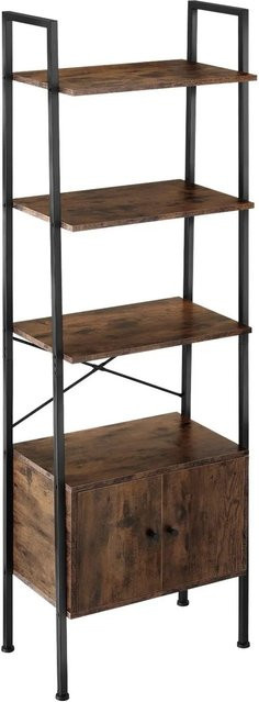 tectake Leiterregal Brentwood Industrial Style aus Holz und Stahl in Braun mit 4 Ebenen und 2 Schrankfächern, B/T/H: 57,5 x 34 x 173 cm - Bild 2