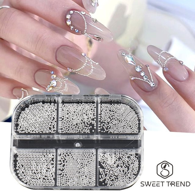SWEET TREND Mini-Kaviar-Nagelperlen, silberne Edelstahlperlen, Unisex - Bild 1