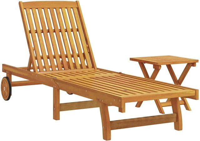 vidaXL Sonnenliege aus Akazien-Massivholz mit Tisch und Rollen in Braun - Bild 1
