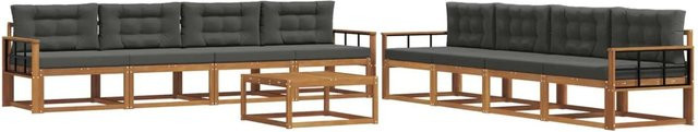 vidaXL Outdoor-Sofagarnitur aus Akazienholz in L-Form, 9-teiliges Set in Anthrazit und Natur mit Kissen und Tisch - Bild 1
