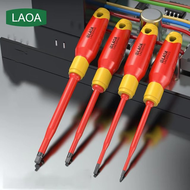 LAOA Isolierter Magnetischer Schraubendreher Set für Phillips, Schlitz, Pflaumenblüte, Sechskant und Quadrat in Rot - Bild 1