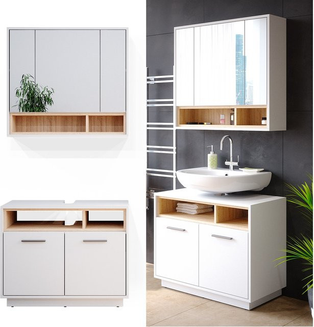 Vicco Badmöbel Beatrice 2er Set aus Spiegelschrank und Unterschrank in Weiß - Bild 1