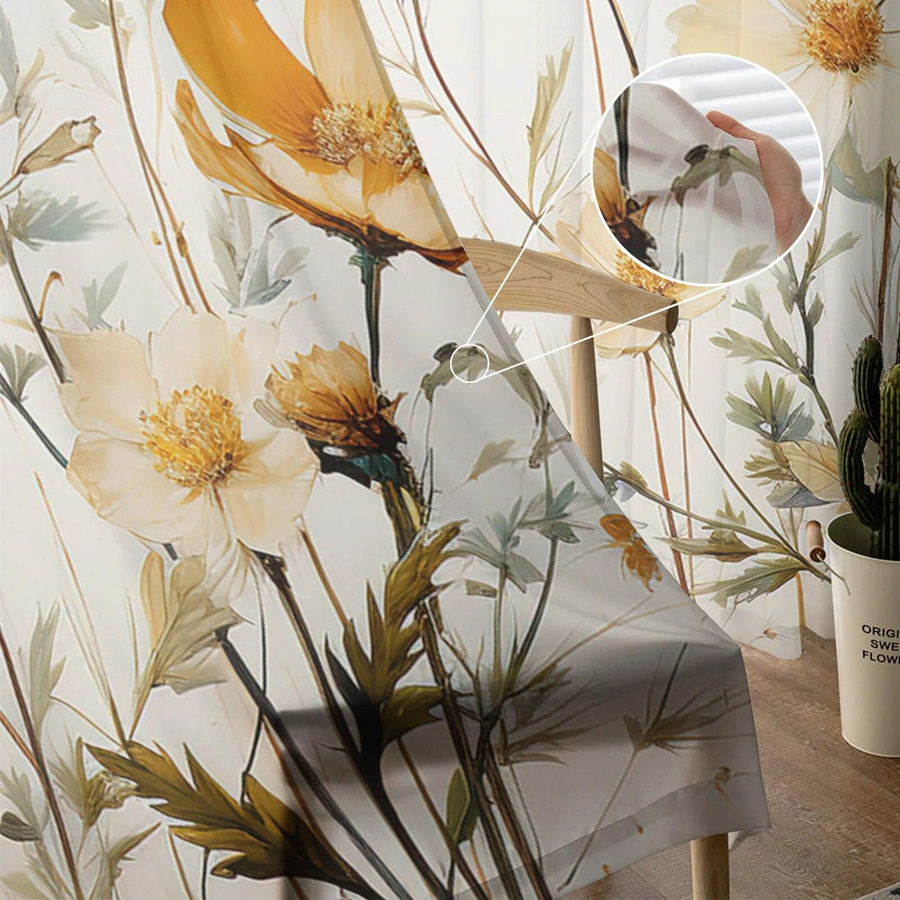 Yifulin Tüll Vorhang mit Blumenmuster, transparent, B: 135 cm, H: 114 cm - Bild 2
