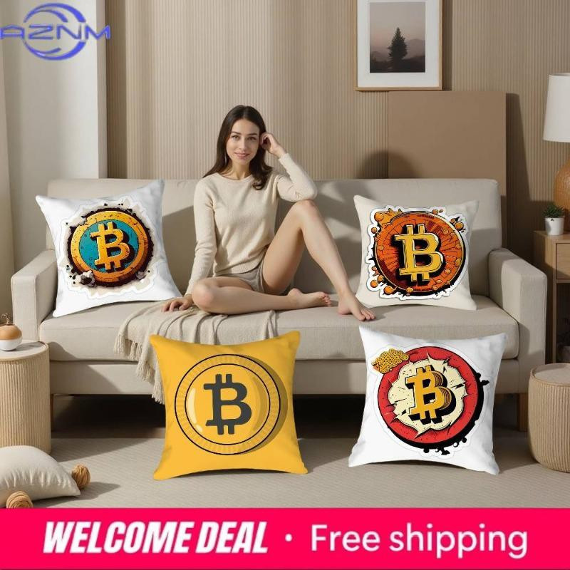 Bitcoin Kryptowährung Kissenbezug aus weichem Plüschstoff mit doppelseitigem Druck, Multicolor, B/B/H: 18 x 18 x 18 cm - Bild 3