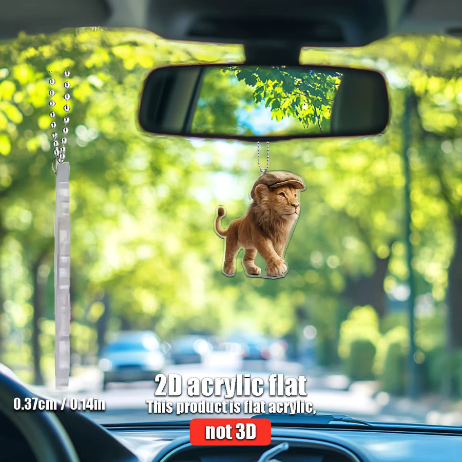 Löwe 2D-Anhänger mit Hut aus Acryl als dekorativer Schlüsselanhänger und Auto-Hängedekoration - Bild 3