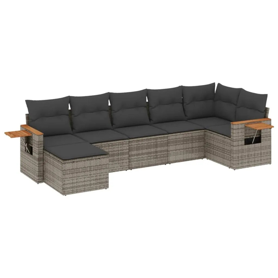 vidaXL 7-tlg Garten-Sofagarnitur in Grau aus Poly Rattan mit Kissen und Metallgestell - Bild 2