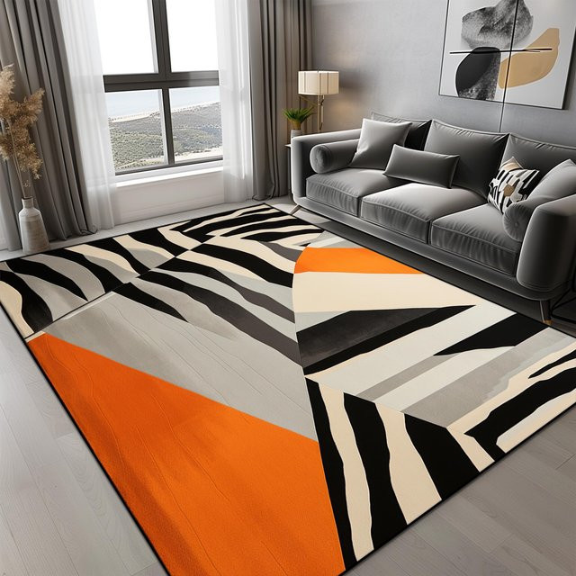 Karpetti Geometrischer Teppich in Orange, Modernes Design für Wohnzimmer und Schlafzimmer, Rutschfest und Waschbar, B x T: 100 x 120 cm - Bild 1