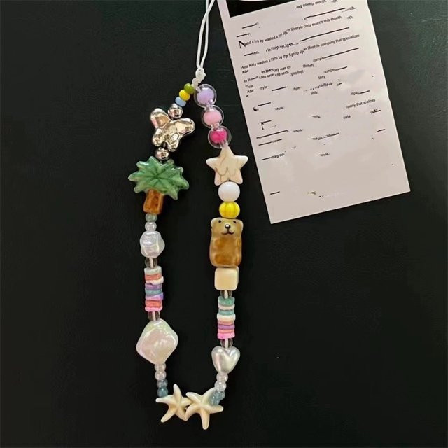 Xyun Handyhülle mit Kokosnussbaum und Seestern Motiv sowie DIY Perlenband Anti-Verlust-Hängeseil in Multicolour - Bild 1