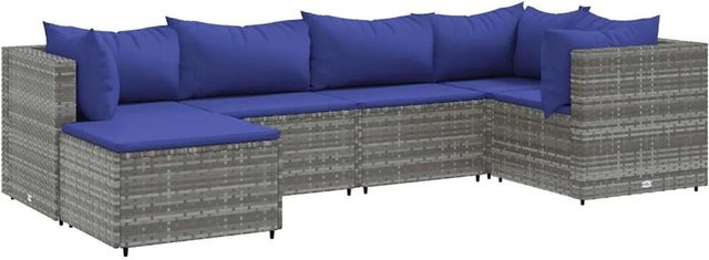 vidaXL 6-tlg. Garten-Lounge-Set in L-Form mit Polstern und Ottoman, Grau, Poly-Rattan und Metallgestell - Bild 1