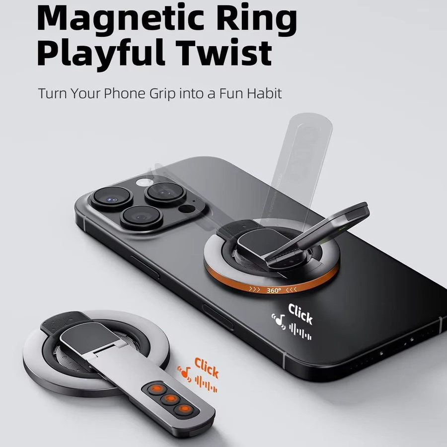 XMSJ MagSafe Handy-Griffständer und magnetischer Auto-Handyhalter 3-in-1 mit Fingerringhalter und Zappelspielzeug-Design in Schwarz - Bild 3