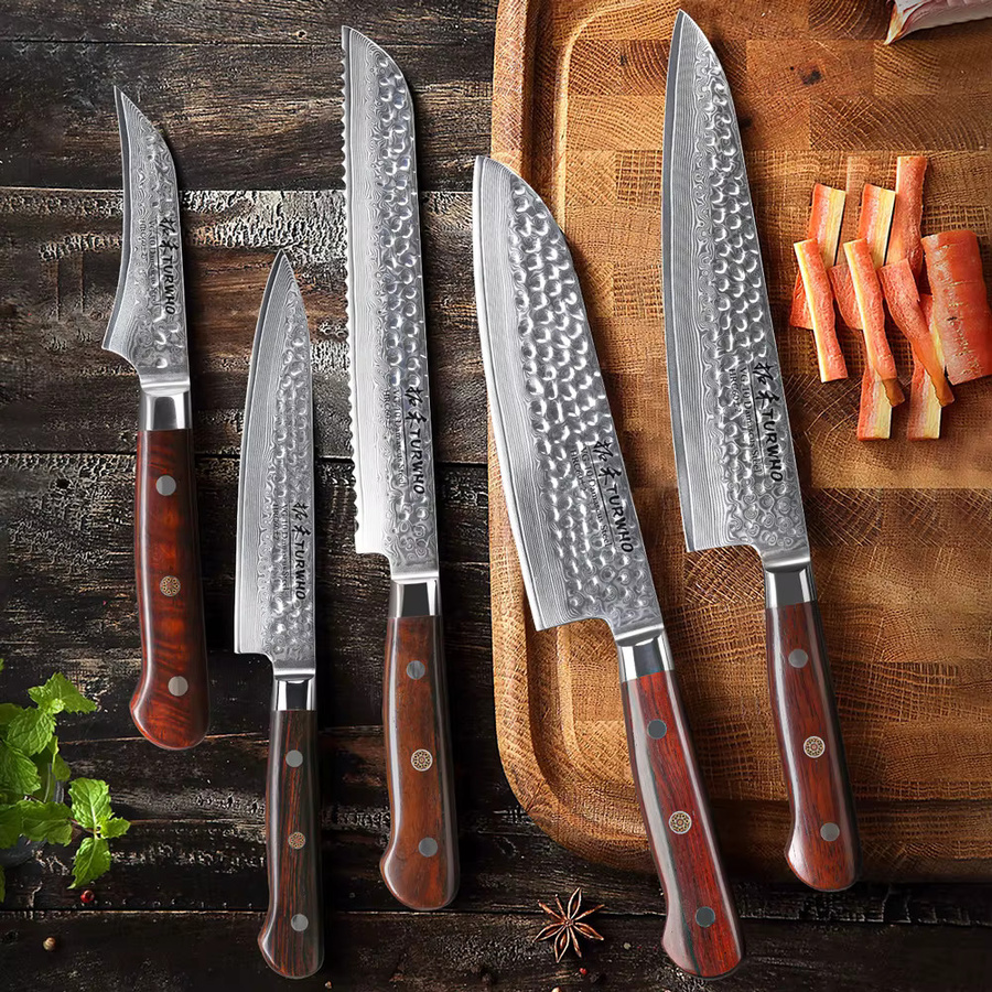 TURWHO Japanisches Santoku Messer Set aus 67 Schichten Damaststahl, Silber - Bild 2