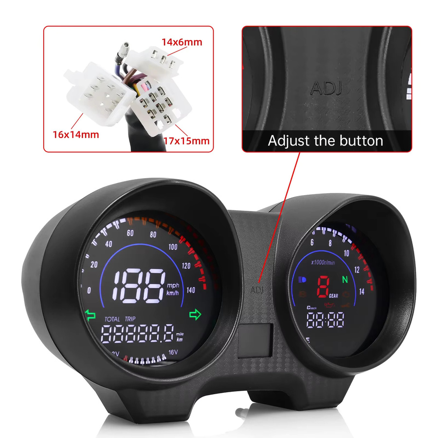 RYSJM HD Upgrade LED Digital Dashboard Tachometer mit RPM Meter und Kraftstoffanzeige in Schwarz für Honda CG150 und Titan150 - Bild 4