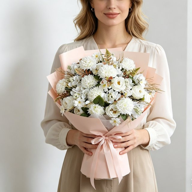 Handgemachte künstliche Rosen und Pfingstrosen aus Textil in Orange und Weiß für Hochzeiten, Brautsträuße oder als Dekoration für Garten und Vase - Bild 1