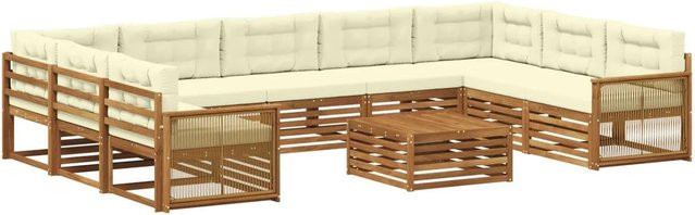 vidaXL Outdoor-Sofagarnitur aus Massivholz Akazie mit Polstern in Natur und Creme - Bild 1