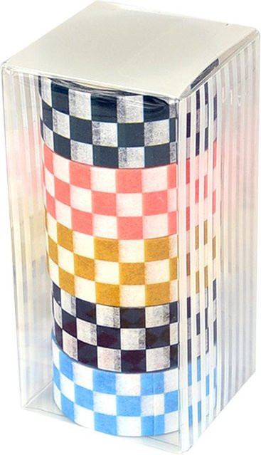 XYNN Washi Tape Set mit Schachbrettmuster in Weiß und Multicolour für Scrapbooking und DIY Dekoration, 5 Rollen - Bild 1