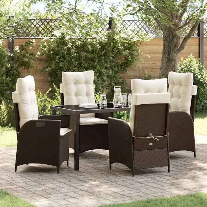 Vidaxl Gartenmöbel-Set Essgruppe aus Polyrattan und Glas in Braun, 5-teilig - Bild 1