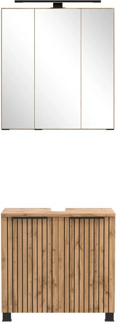 Held Möbel Badezimmer-Set aus Unterbeckenschrank und Spiegelschrank in Wildeiche, 2-teilig, B/T/H: 200 x 60 x 35 cm - Bild 1