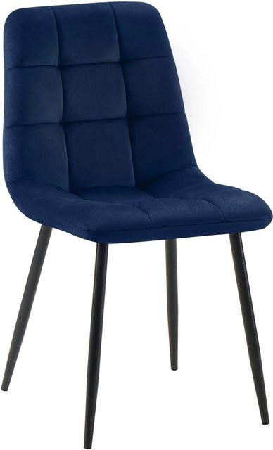 DELUKE Esszimmerstuhl FANOR aus Samt in Dunkelblau, B/T/H: 45 x 55 x 84 cm - Bild 1